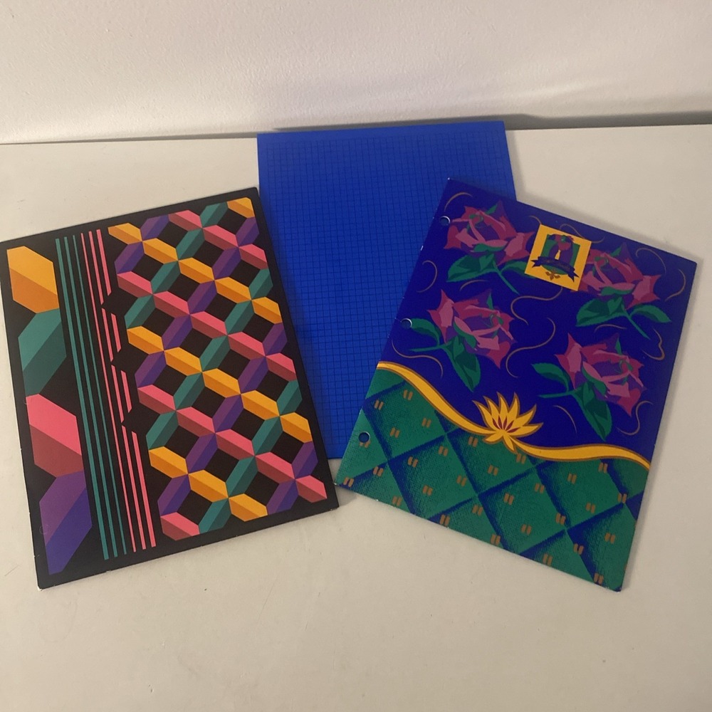 Vintage Stuart Hall Geo Graphix Folders School Supplies Lot Of 3 1992 Retro